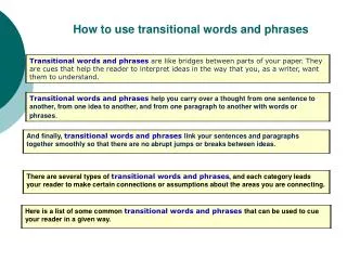 How to use transitional words and phrases