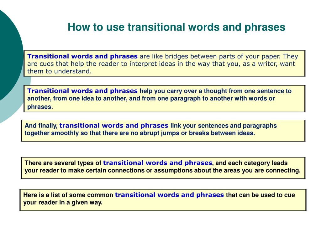 PPT - How to use transitional words and phrases PowerPoint Presentation ...
