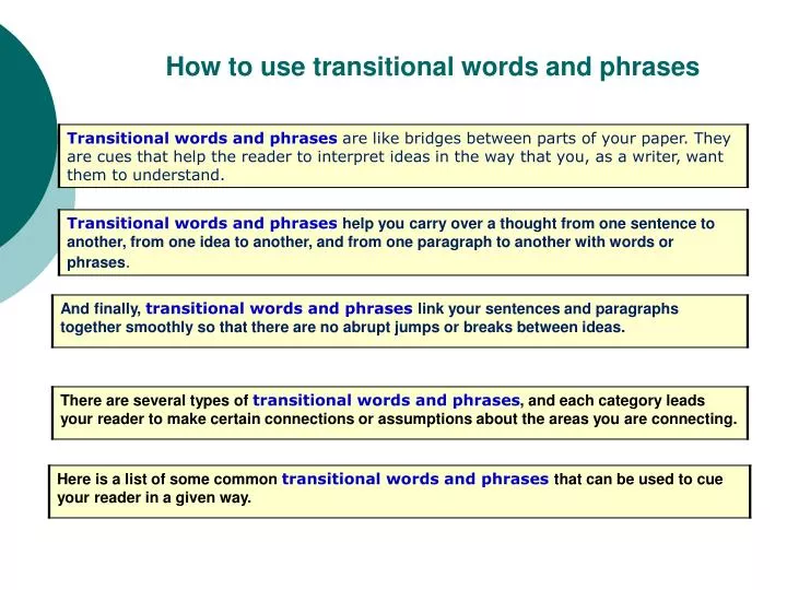 how to use transitional words and phrases