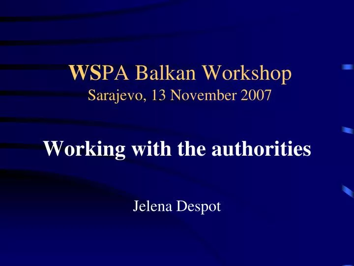 ws pa balkan workshop sarajevo 13 november 2007