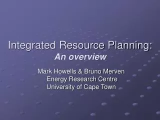 Integrated Resource Planning: An overview