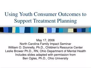 Using Youth Consumer Outcomes to Support Treatment Planning