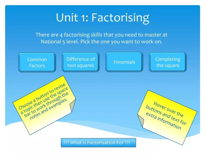 unit 1 factorising