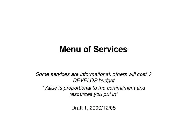menu of services