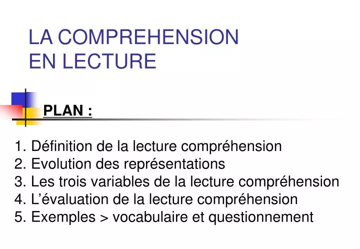 la comprehension en lecture