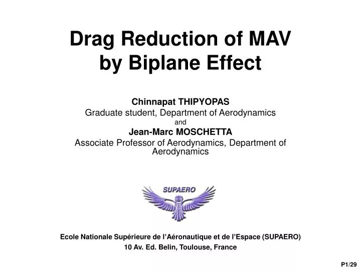 drag reduction of mav by biplane effect