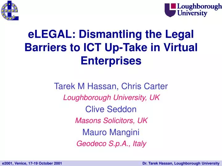 elegal dismantling the legal barriers to ict up take in virtual enterprises