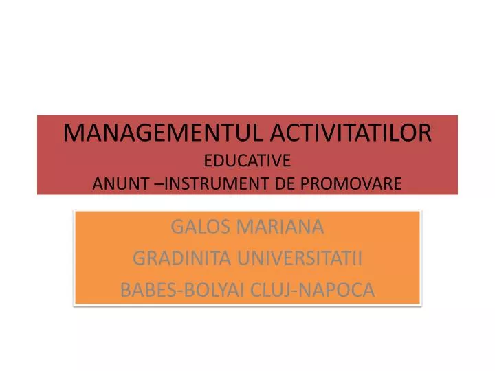 managementul activitatilor educative anunt instrument de promovare