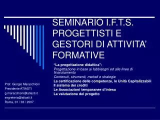 seminario i f t s progettisti e gestori di attivita formative