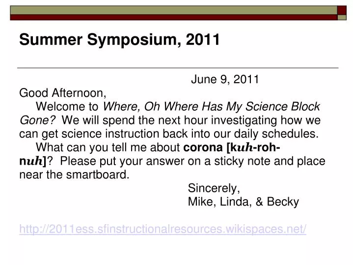 summer symposium 2011
