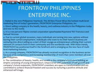 FRONTROW PHILIPPINES ENTERPRISE INC .