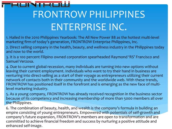 frontrow philippines enterprise inc