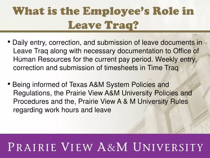 what is the employee s role in leave traq