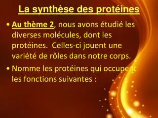 la synth se des prot ines