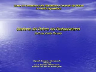 corso di formazione sulla valutazione e controllo del dolore in ambito ospedaliero