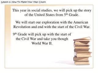 This year in social studies, we will pick up the story of the United States from 5 th Grade.