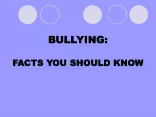 BULLYING: FACTS YOU SHOULD KNOW