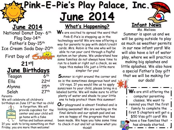 pink e pie s play palace inc june 2014