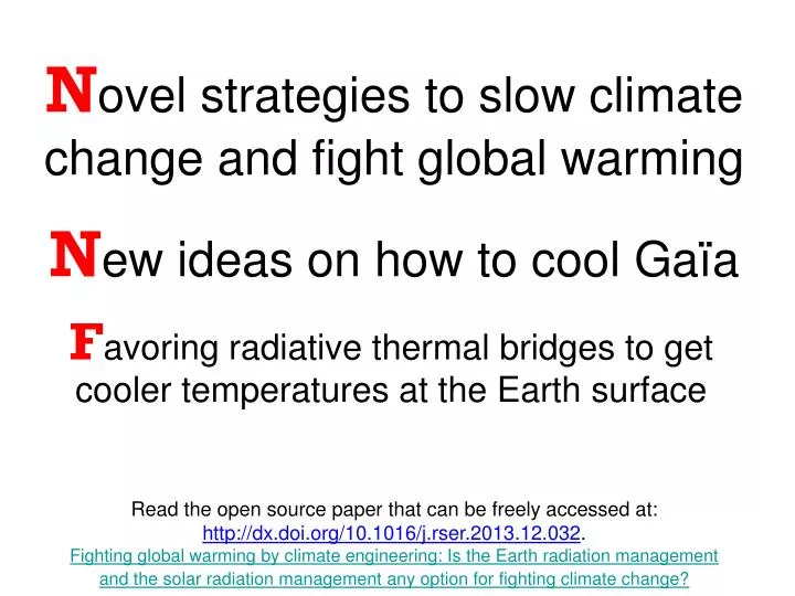 n ovel strategies to slow climate change and fight global warming n ew ideas on how to cool ga a