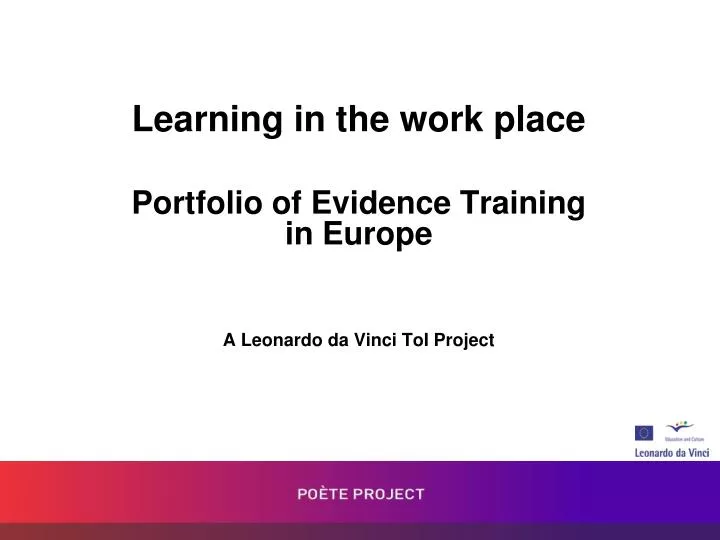 learning in the work place portfolio of evidence training in europe a leonardo da vinci toi project