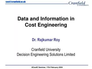 Data and Information in Cost Engineering