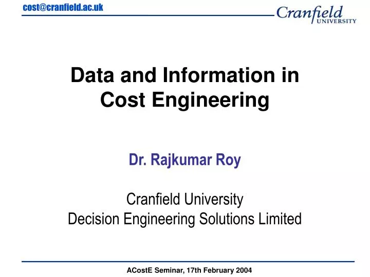 data and information in cost engineering