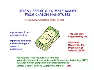 RECENT EFFORTS TO MAKE MONEY FROM CARBON NANOTUBES