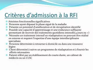 crit res d admission la rfi