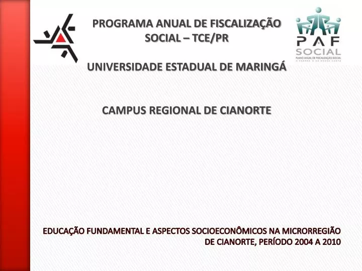 educa o fundamental e aspectos socioecon micos na microrregi o de cianorte per odo 2004 a 2010