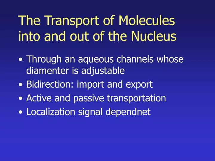 the transport of molecules into and out of the nucleus