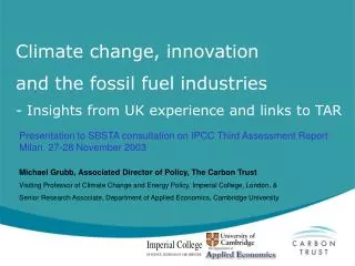 Climate change, innovation and the fossil fuel industries