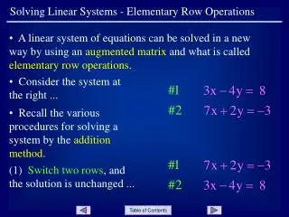 Solving Linear Systems - Elementary Row Operations