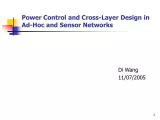 Power Control and Cross-Layer Design in Ad-Hoc and Sensor Networks