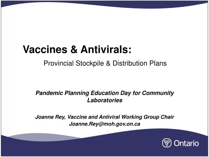vaccines antivirals provincial stockpile distribution plans
