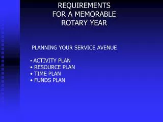 REQUIREMENTS FOR A MEMORABLE ROTARY YEAR