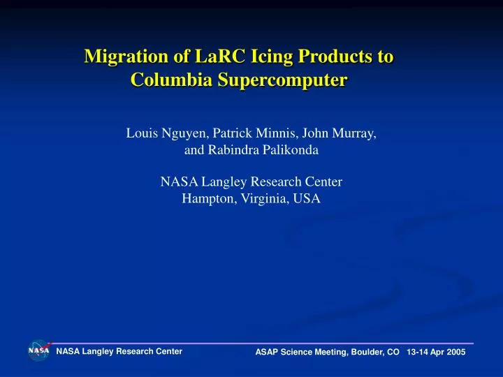 migration of larc icing products to columbia supercomputer
