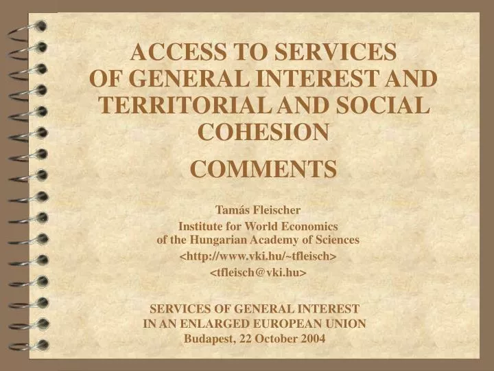 access to services of general interest and territorial and social cohesion comments
