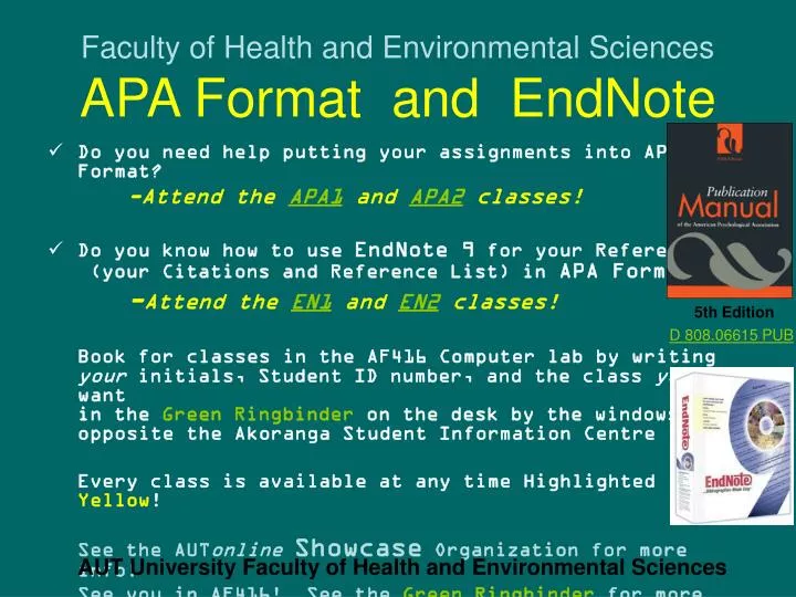 faculty of health and environmental sciences apa format and endnote