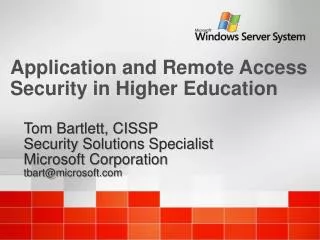 Application and Remote Access Security in Higher Education
