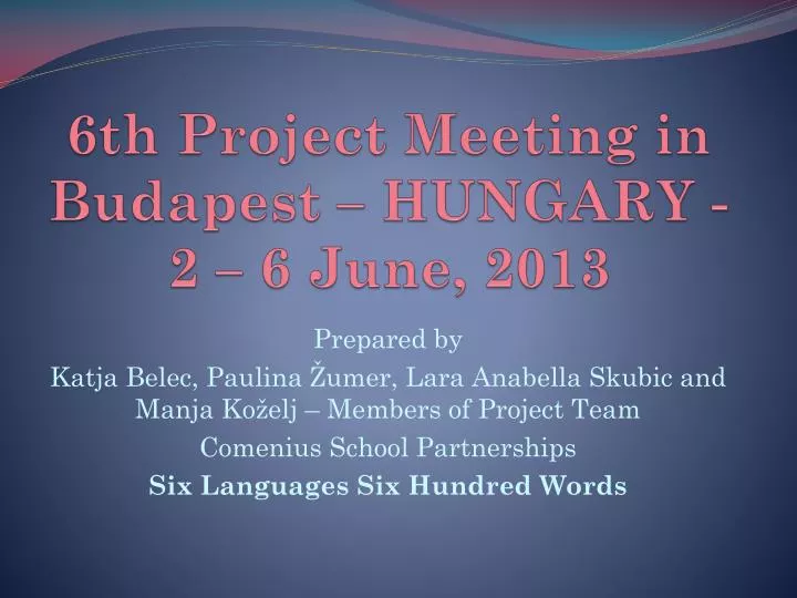 6th project meeting in budapest hungary 2 6 june 2013