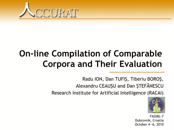 on line compilation of comparable corpora and their evaluation
