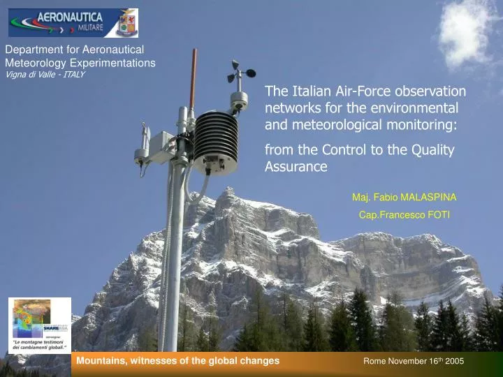 department for aeronautical meteorology experimentations vigna di valle italy
