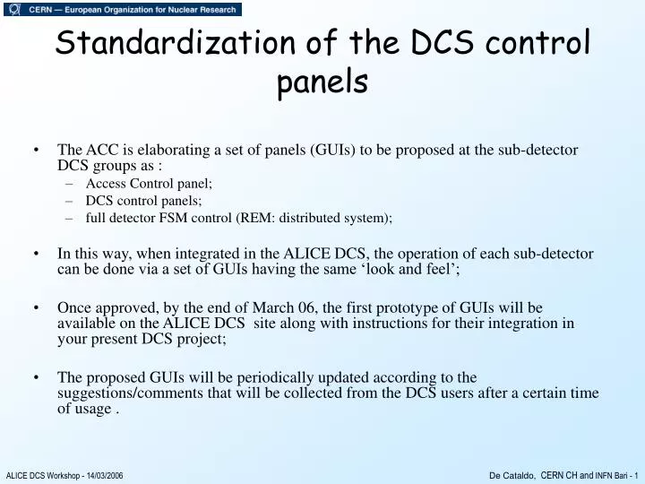 standardization of the dcs control panels