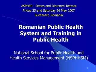 National School for Public Health and Health Services Management (NSPHHSM)