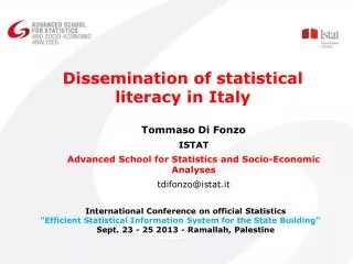 Tommaso Di Fonzo ISTAT Advanced School for Statistics and Socio-Economic Analyses