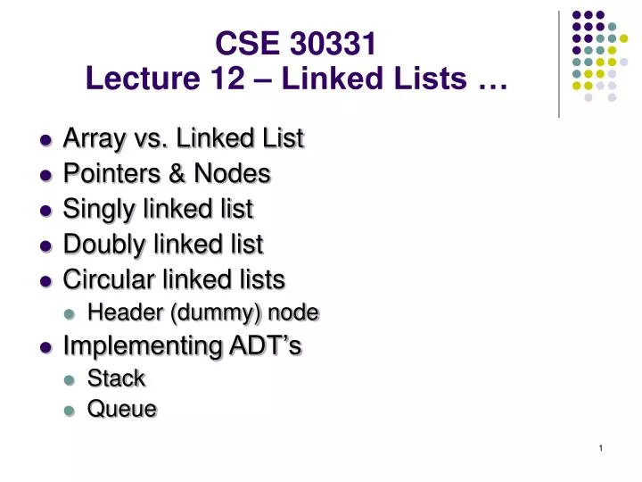 cse 30331 lecture 12 linked lists