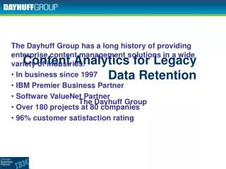 Content Analytics for Legacy Data Retention