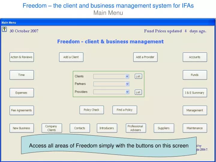 freedom the client and business management system for ifas main menu