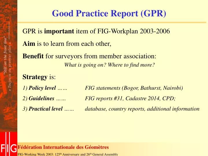 good practice report gpr