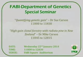 FABI-Department of Genetics Special Seminar